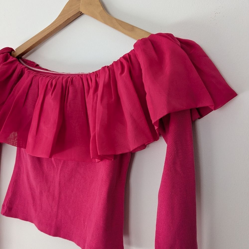 NWT! Anthropologie Pink Off-The-Shoulder Organza Ruffle Top - Picture 8 of 9
